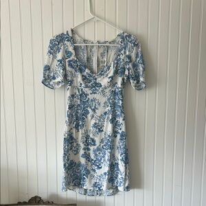 Reformation Floral Blue and White Dress knee length or right above